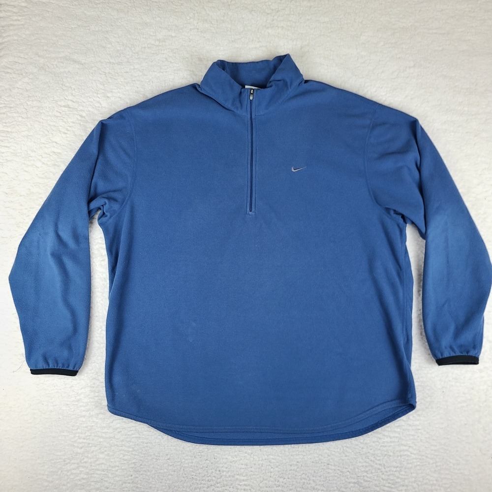 Nike Fleece Sweater Mens XL Blue Solid‎ Polyester Quarter Zip Sweatshirt
